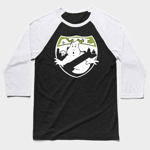 ATL Ghostbusters Stylized, Dark Transparent + Green Baseball T-Shirt by ATLGhostbusters